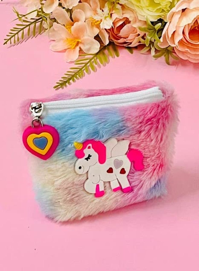 AMANVANI Unicorn Pouch for Kids Girls Cartoon Fur Coin Pouch for Kids Unicorn Wallet for Girls Birthday Return Gifts (3 picec) - Image 3
